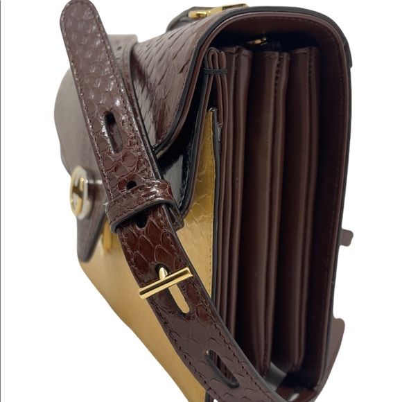 Gucci GG Interlocking Logo Python Medium 3 Compartments Brown/ Black/Beige Purse - Picture 8 of 16